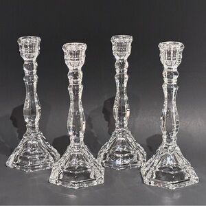 Set of 4 Tiffany & Co. Crystal Hampton Single Light Candlestick Holders 9"
